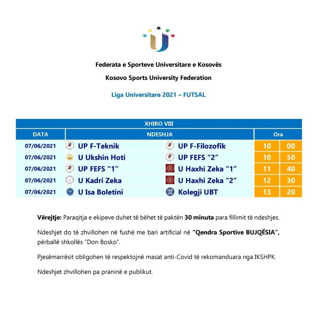 Të hënën nis xhiroja e VIII-të e Ligës Universitare në Futsal