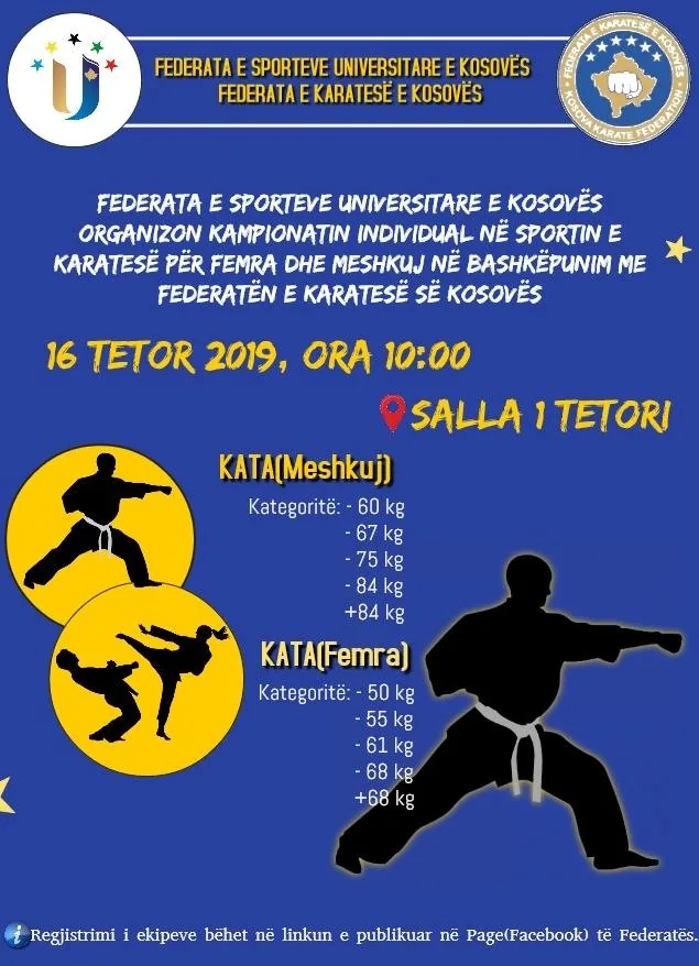 FSUNK në bashkëpunim me Federatën e Karatesë së Kosovës organizon kampionatin individual në sportin e karatesë