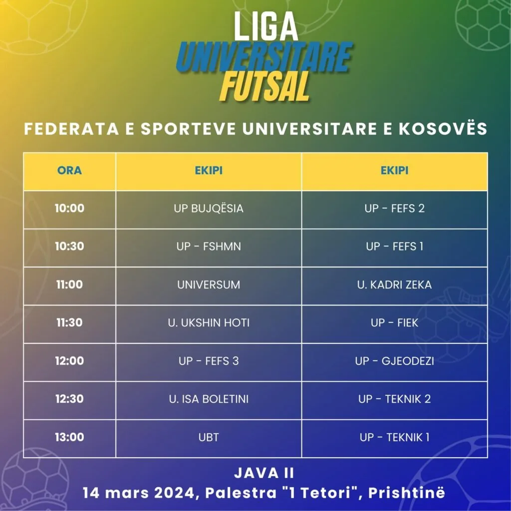 Njoftim - Xhiro e II-të e Ligës Universitare në Futsal