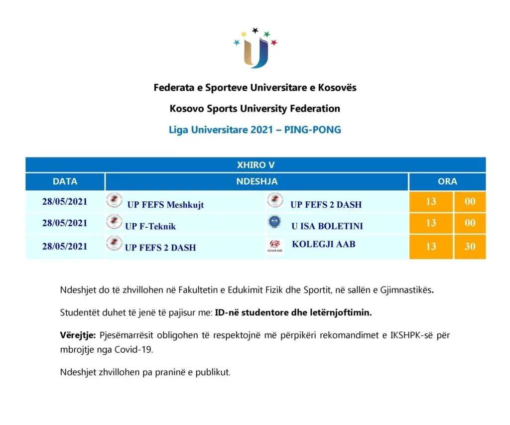 Me datë 28.05.2021, do të zhvillohet xhiroja e V-të në Pingpong